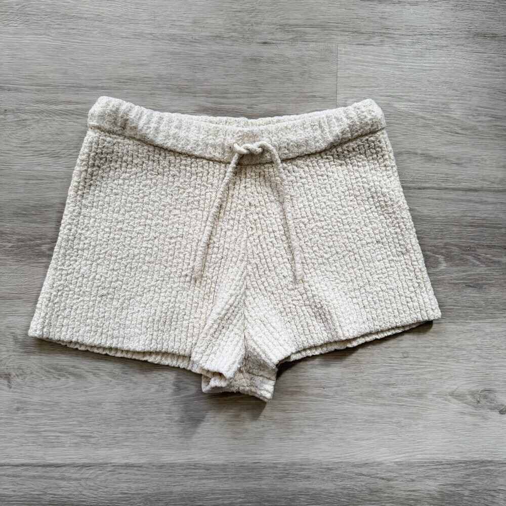 Aerie Cozy Chenille Knit Lounge Shorts Cream Off-White Size Medium Drawstring